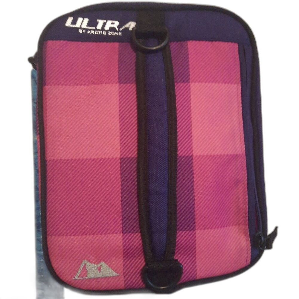 Arctic Zone Ultra Expandable Lunch Bag Pink  Plaid Adjustable Bag Strap Missing